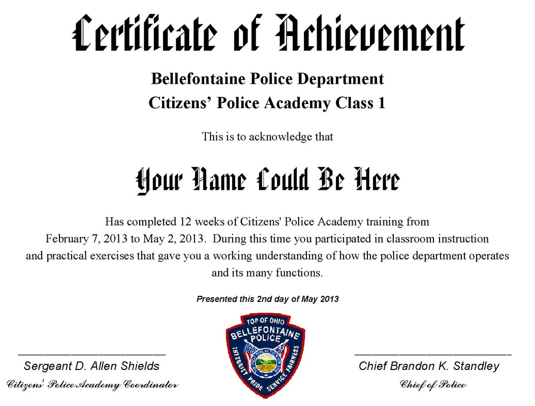 Bellefontaine Police Department Citizens Police Academy - City Of Bellefontaine Ohio